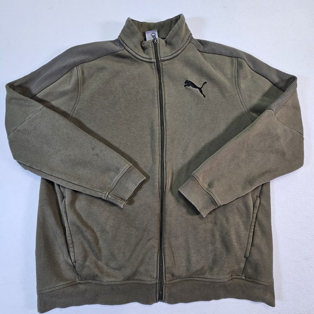 Puma Mens Green Olive Full Zip Sweatshirt Jacket Size XL Vintage